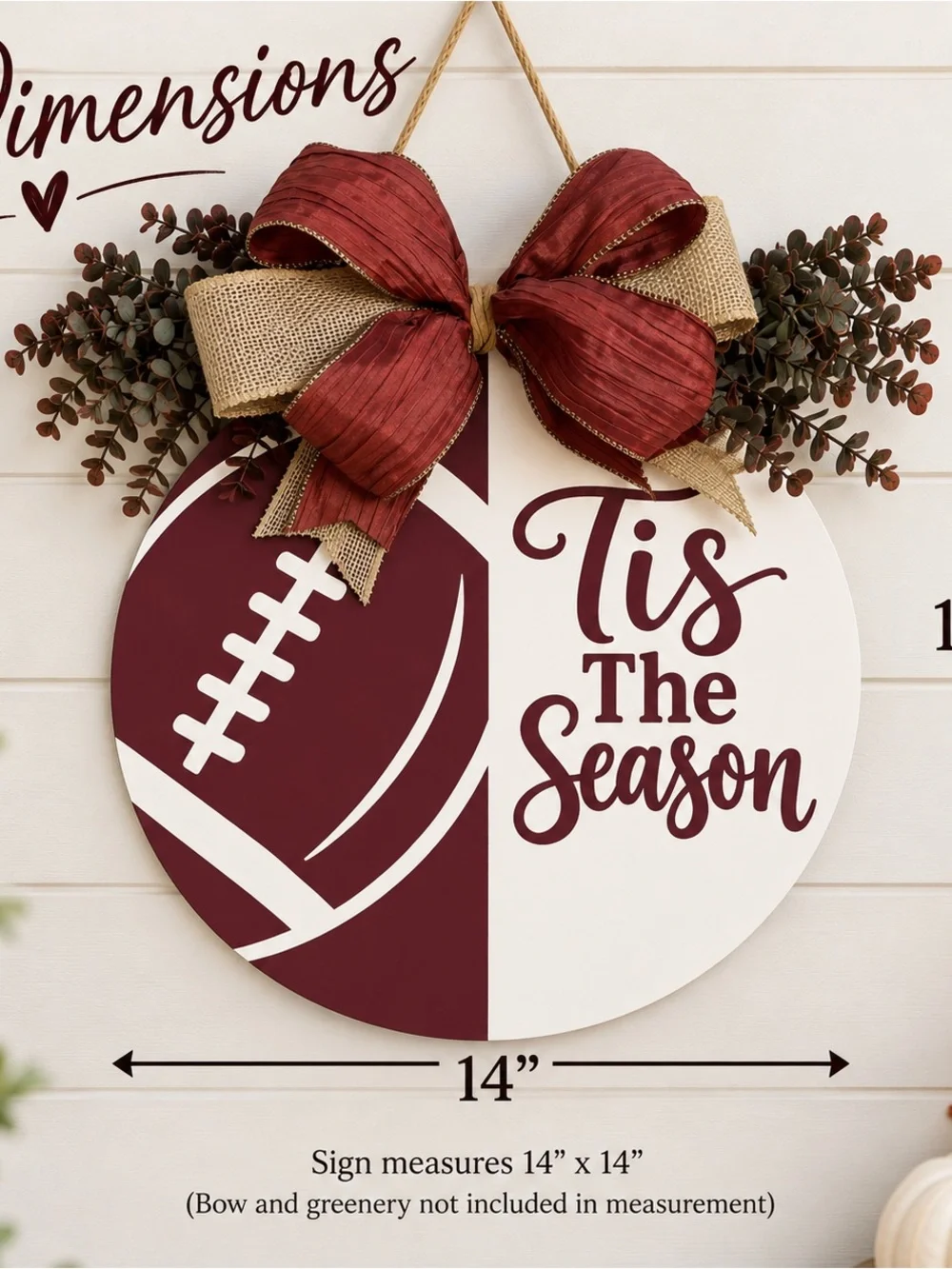 'Tis The Season Football Door Hanger – Burgundy and Cream